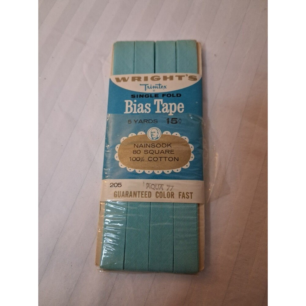 5 yards Aqua 77,  1/2" wide Single Fold BIAS TAPE 100% Cotton Vintage Wright's